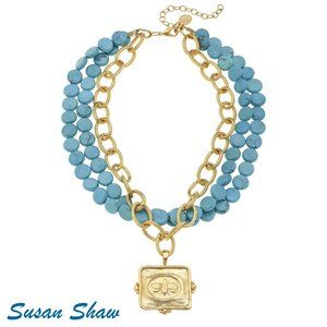 Susan Shaw square bee intaglio turquoise necklace